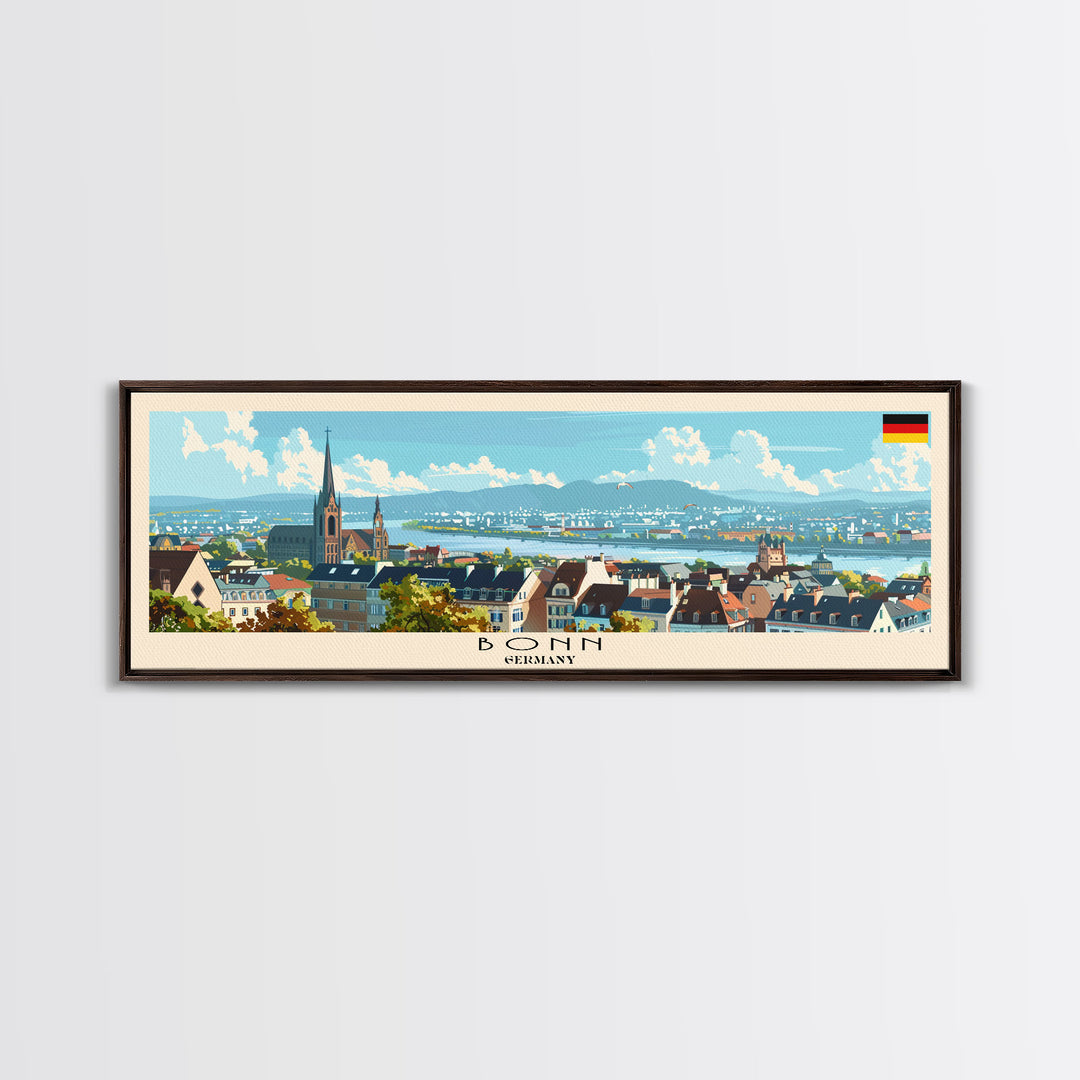 Bonn Germany Travel Print Wall Art, Panoramic City Art, Travel Art, Wall Decor, Vacation Gift, Framed Canvas Print Or Metal Art