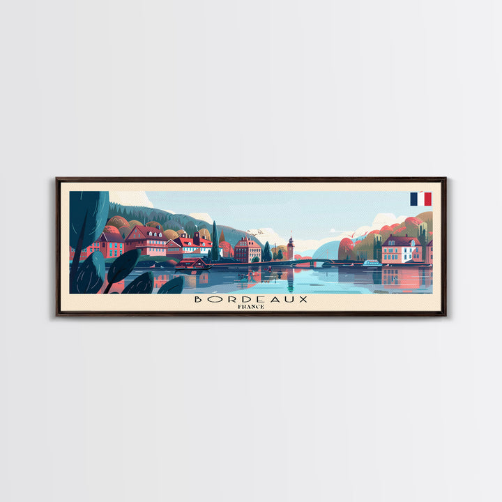 Bordeaux France Panoramic Travel Poster, Framed Canvas Print or Metal Wall Art, Travel Art, Home Decor, Panoramic Painting, Midcentury Art