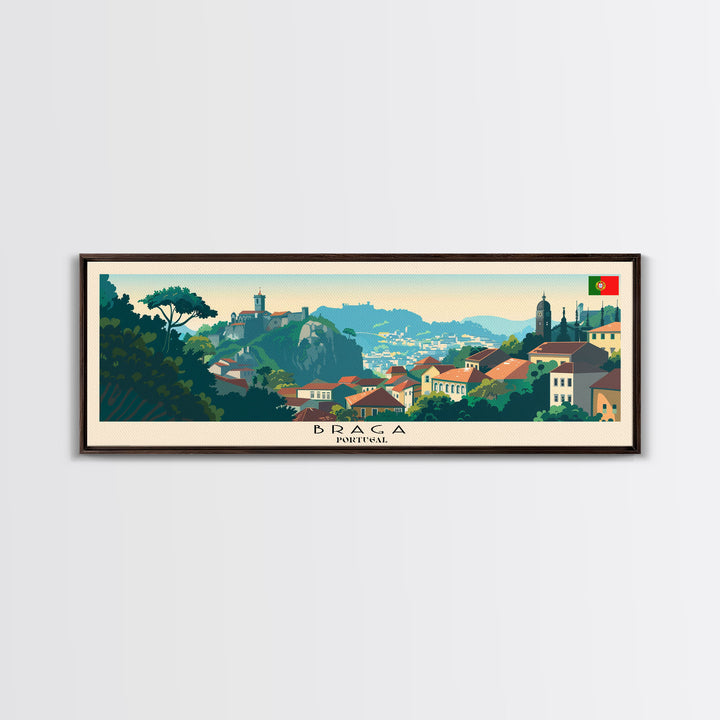 Braga Portugal Travel Art, City Art, Framed Canvas Print or Metal Wall Art, Europe Travel Poster, Panoramic Wall Art, Extra Wide Wall Art