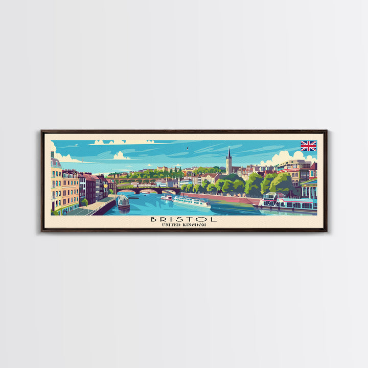 Bristol United Kingdom Panoramic Travel Poster, Framed Canvas Print or Metal Wall Art, Travel Art, Home Decor, Panoramic Painting, Midcentury Art