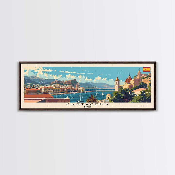 Cartagena Spain Panoramic Travel Poster, Framed Canvas Print or Metal Wall Art, Travel Art, Home Decor, Panoramic Painting, Midcentury Art