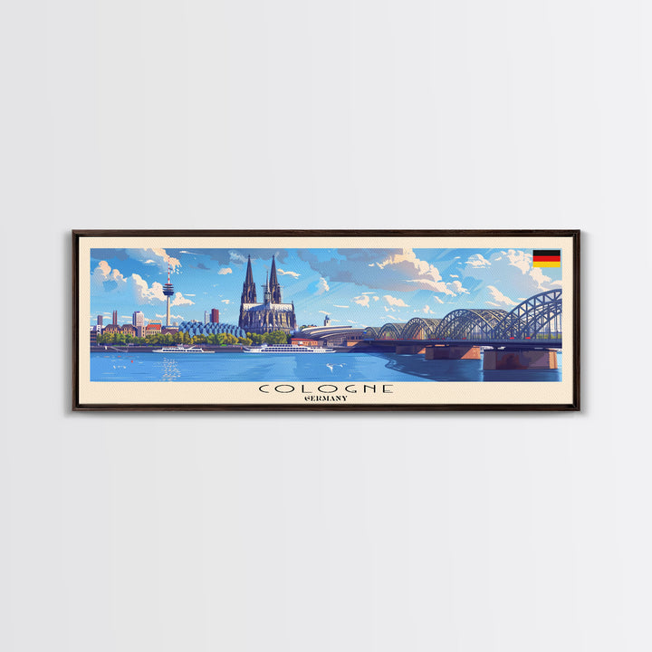Cologne Germany Panoramic Travel Poster, Framed Canvas Print or Metal Wall Art, Travel Art, Home Decor, Panoramic Painting, Midcentury Art
