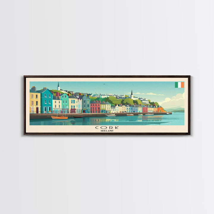 Cork Ireland Panoramic Travel Poster, Framed Canvas Print or Metal Wall Art, Travel Art, Home Decor, Panoramic Painting, Midcentury Art