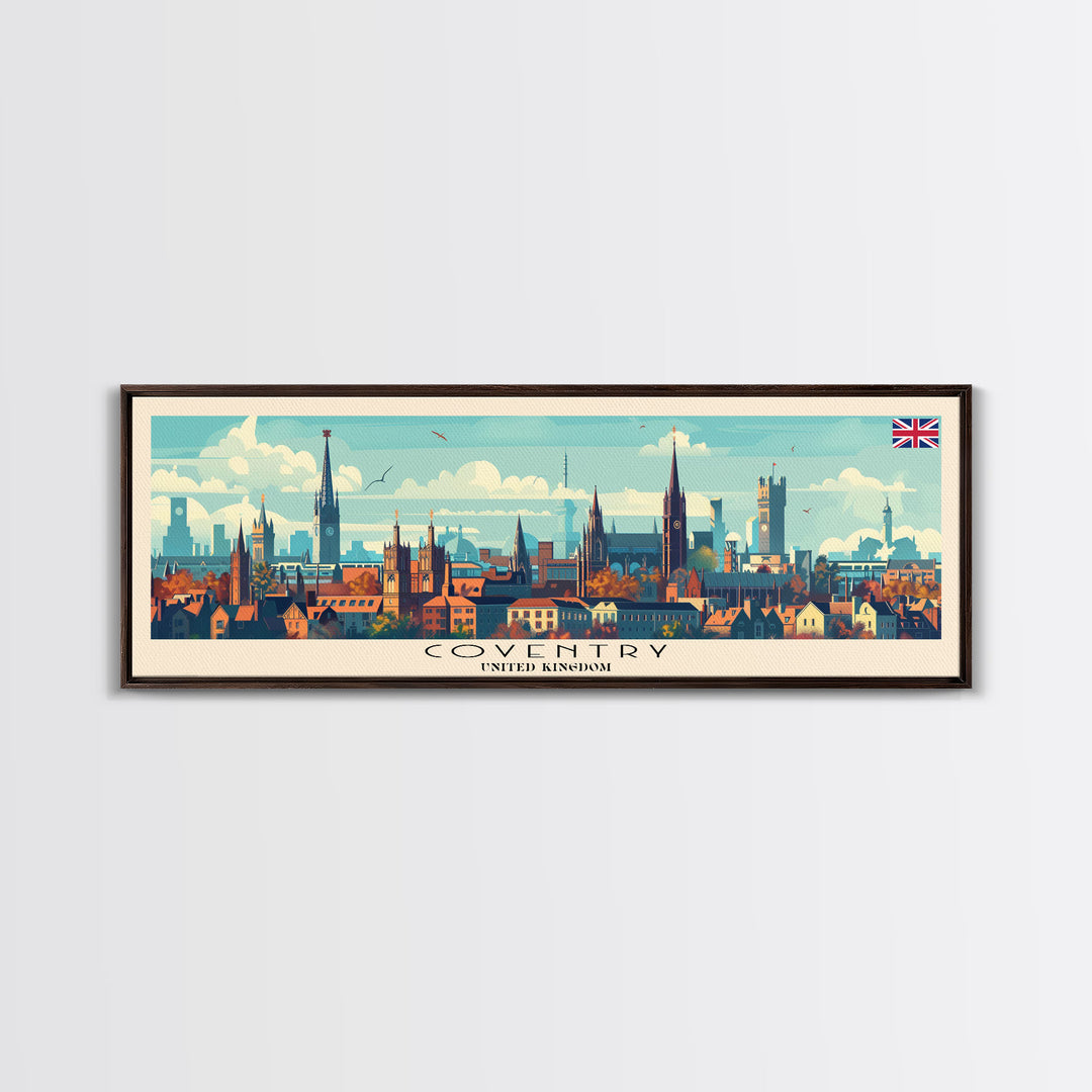 Coventry United Kingdom Wall Art, Panoramic Travel Poster, Panoramic Framed Canvas Print, City Wall Art, Wall Hanging Home Decor, Travel Art