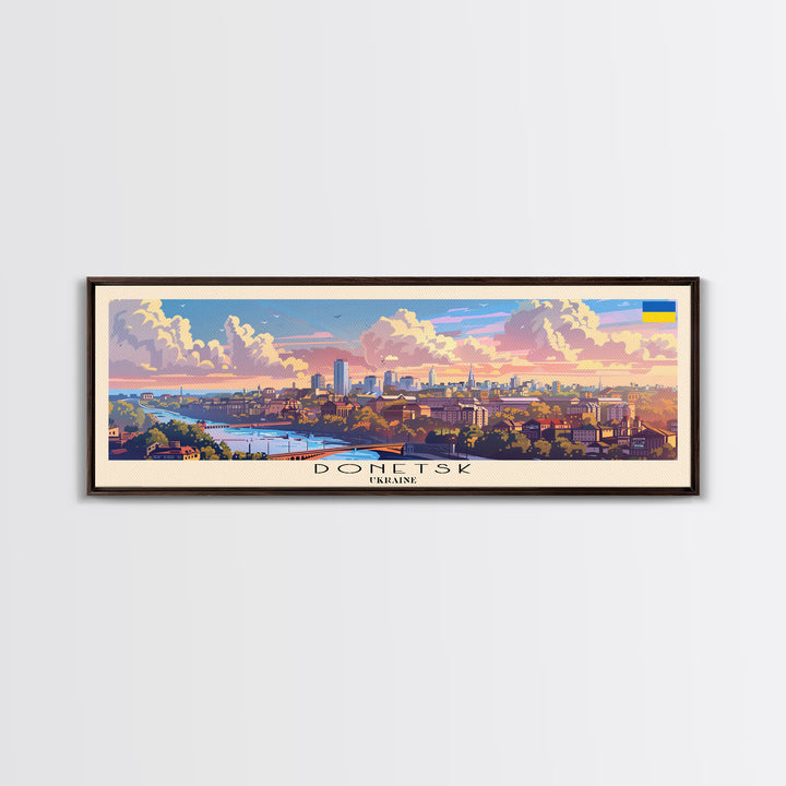 Donetsk Ukraine Panoramic Travel Poster, Framed Canvas Print or Metal Wall Art, Travel Art, Home Decor, Panoramic Painting, Midcentury Art