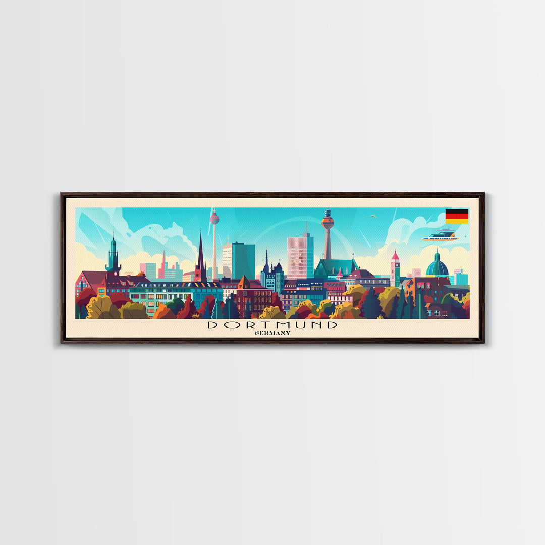 Dortmund Germany Wall Art, Panoramic Travel Poster, Panoramic Framed Canvas Print, City Wall Art, Wall Hanging Home Decor, Travel Art