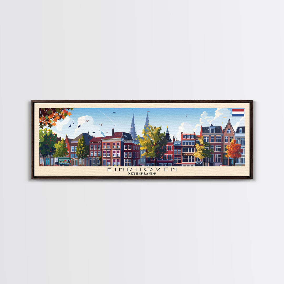 Eindhoven Netherlands Panoramic Travel Poster, Framed Canvas Print or Metal Wall Art, Travel Art, Home Decor, Panoramic Painting, Midcentury Art