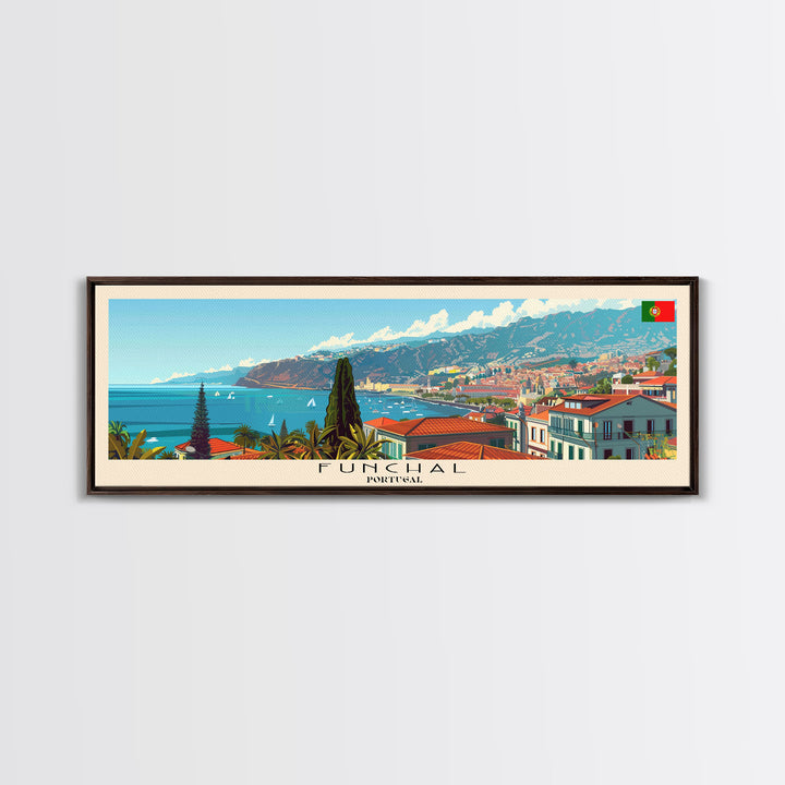 Funchal Portugal Travel Print Wall Art, Panoramic City Art, Travel Art, Wall Decor, Vacation Gift, Framed Canvas Print Or Metal Art