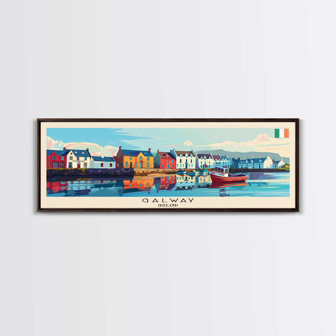 Galway Ireland Panoramic Travel Poster, Framed Canvas Print or Metal Wall Art, Travel Art, Home Decor, Panoramic Painting, Midcentury Art