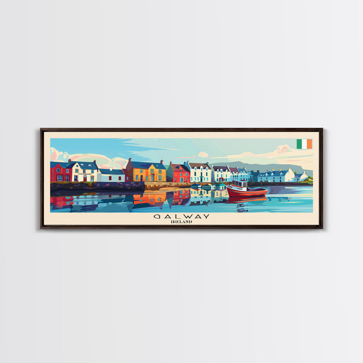 Galway Ireland Panoramic Travel Poster, Framed Canvas Print or Metal Wall Art, Travel Art, Home Decor, Panoramic Painting, Midcentury Art
