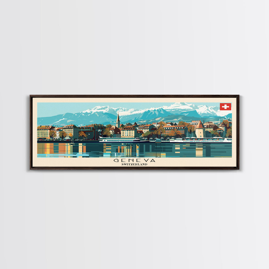 Geneva Switzerland Wall Art, Panoramic Travel Poster, Panoramic Framed Canvas Print, City Wall Art, Wall Hanging Home Decor, Travel Art