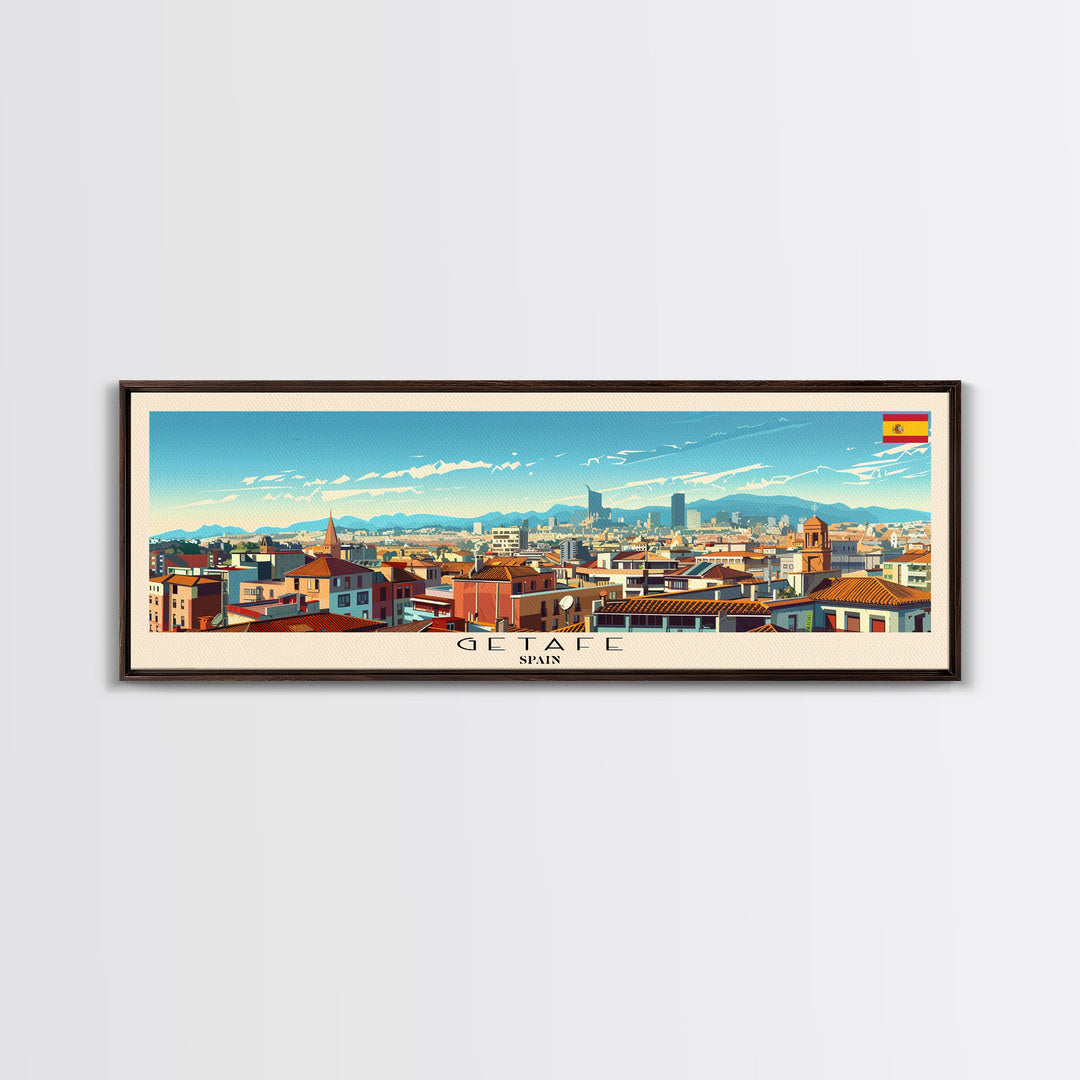 Getafe Spain Panoramic Travel Poster, Framed Canvas Print or Metal Wall Art, Travel Art, Home Decor, Panoramic Painting, Midcentury Art