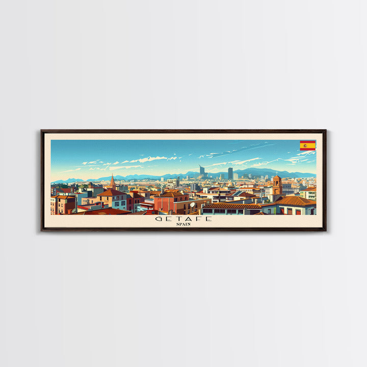 Getafe Spain Panoramic Travel Poster, Framed Canvas Print or Metal Wall Art, Travel Art, Home Decor, Panoramic Painting, Midcentury Art