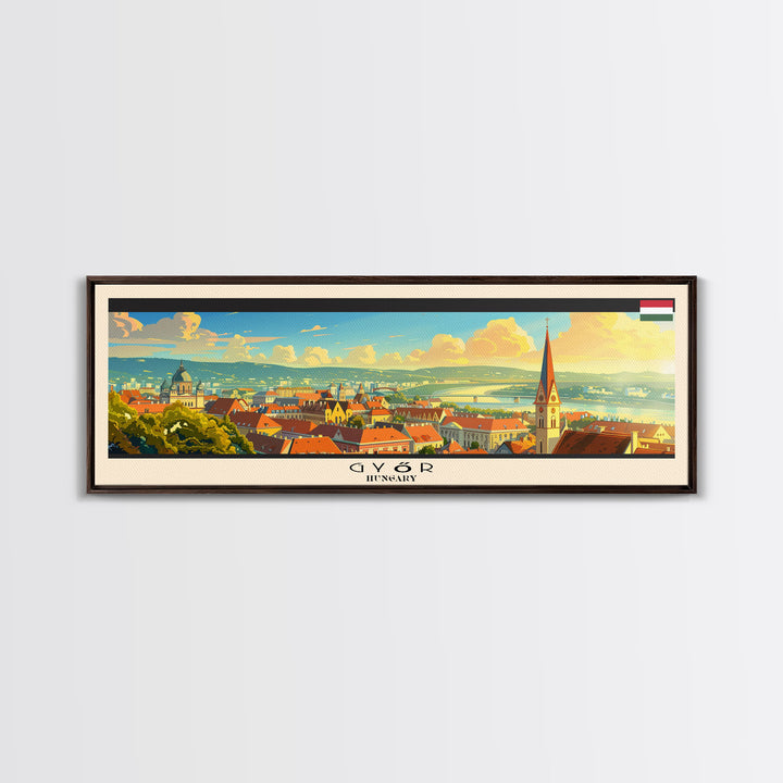 Gyor Hungary Wall Art, Panoramic Travel Poster, Panoramic Framed Canvas Print, City Wall Art, Wall Hanging Home Decor, Travel Art
