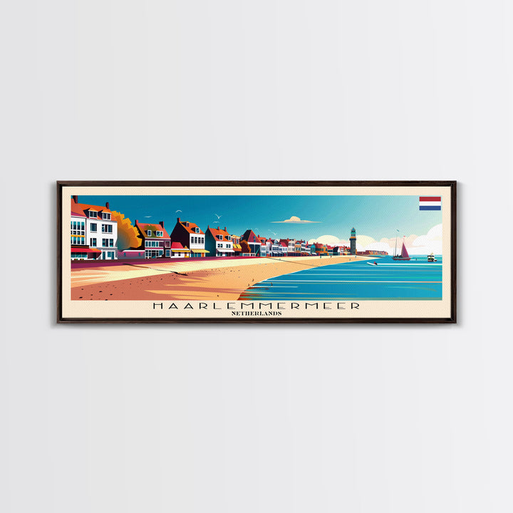 Haarlemmermeer Netherlands Panoramic Travel Poster, Framed Canvas Print or Metal Wall Art, Travel Art, Home Decor, Panoramic Painting, Midcentury Art