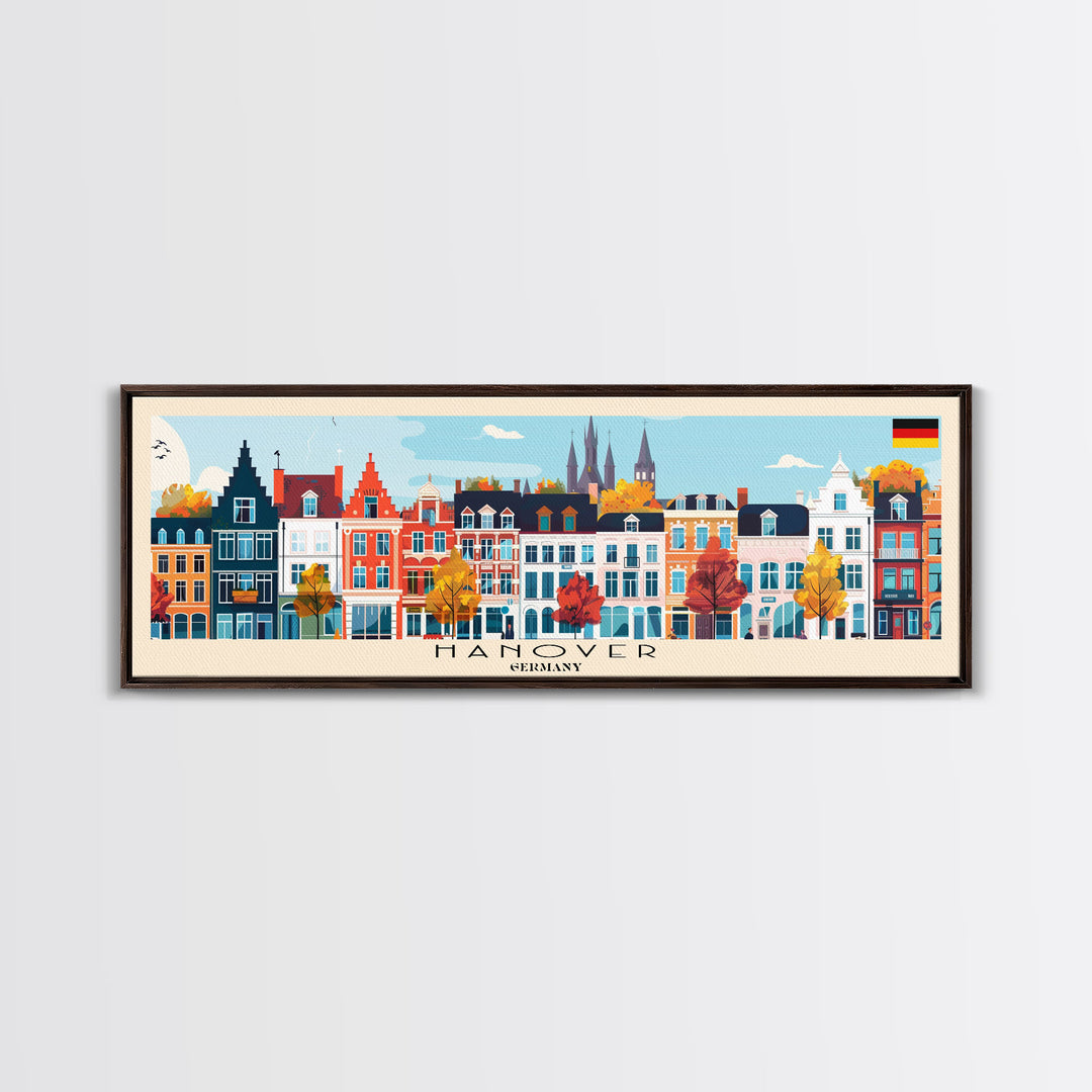 Hanover Germany Panoramic Travel Poster, Framed Canvas Print or Metal Wall Art, Travel Art, Home Decor, Panoramic Painting, Midcentury Art
