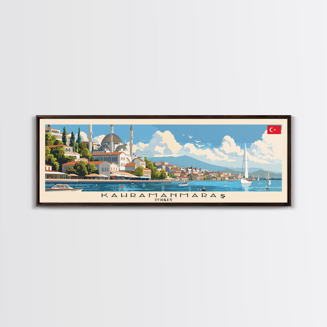 Kahramanmaras Turkey Panoramic Travel Poster, Framed Canvas Print or Metal Wall Art, Travel Art, Home Decor, Panoramic Painting, Midcentury Art