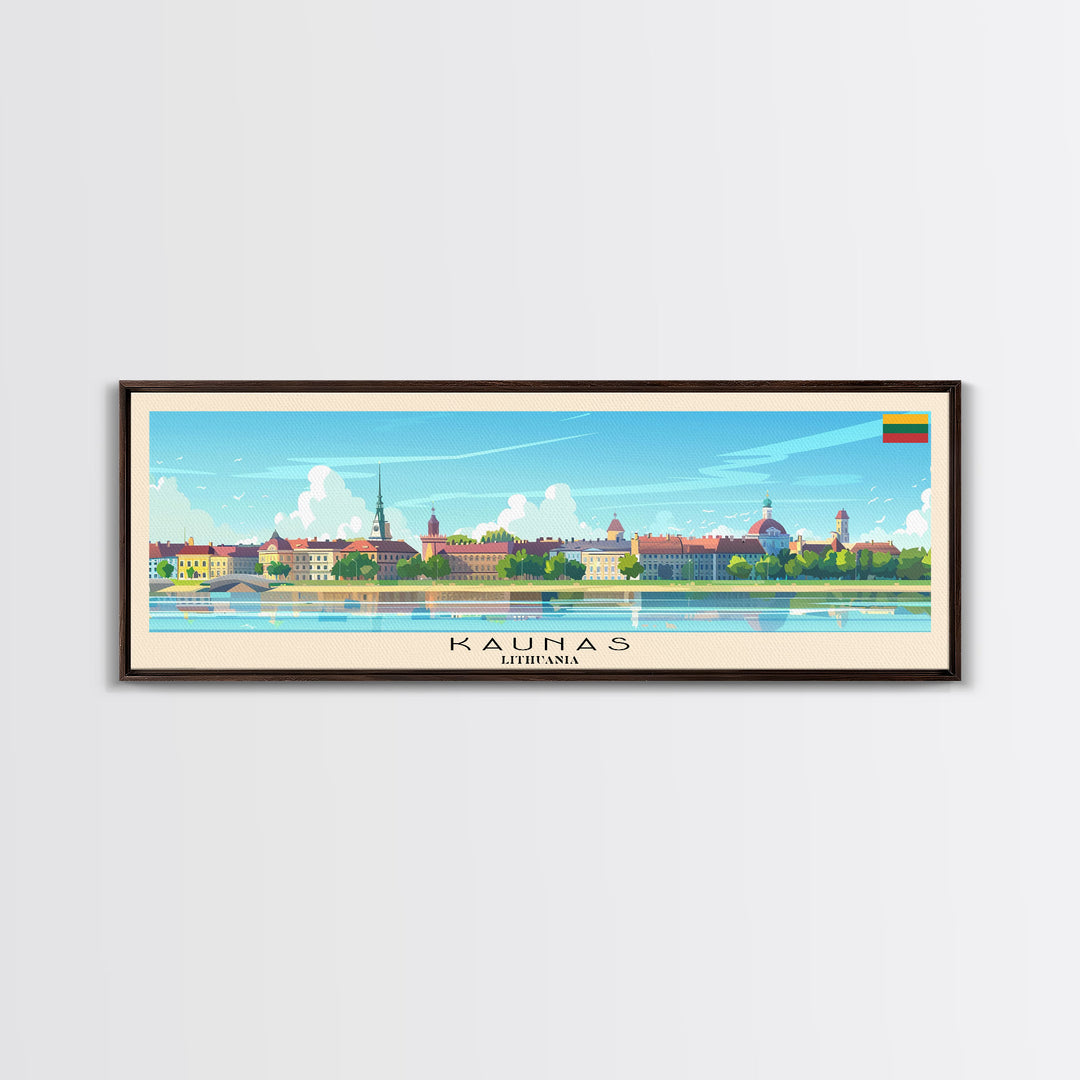 Kaunas Lithuania Travel Print Wall Art, Panoramic City Art, Travel Art, Wall Decor, Vacation Gift, Framed Canvas Print Or Metal Art