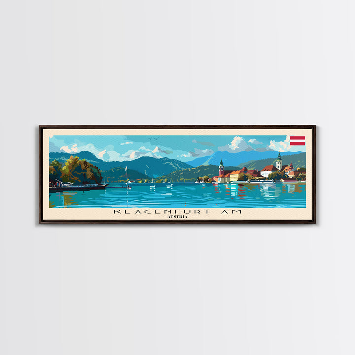 Klagenfurt Austria Panoramic Travel Poster, Framed Canvas Print or Metal Wall Art, Travel Art, Home Decor, Panoramic Painting, Midcentury Art