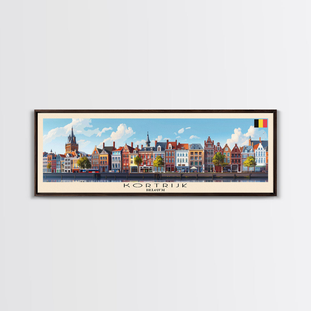 Kortrijk Belgium Travel Print Wall Art, Panoramic City Art, Travel Art, Wall Decor, Vacation Gift, Framed Canvas Print Or Metal Art