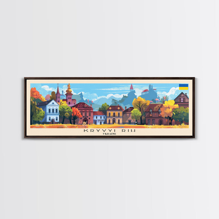 KryvyiRih Ukraine Panoramic Travel Poster, Framed Canvas Print or Metal Wall Art, Travel Art, Home Decor, Panoramic Painting, Midcentury Art