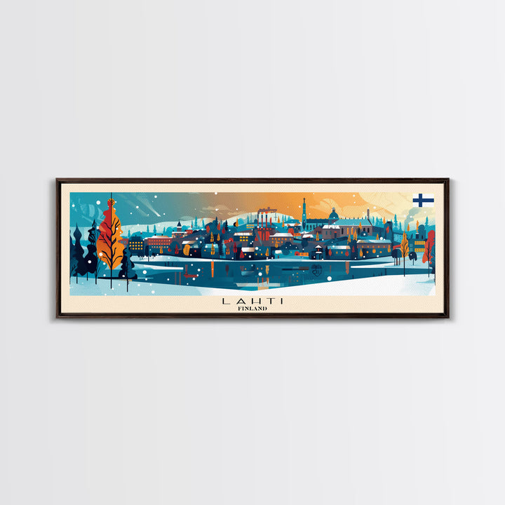 Lahti Finland Panoramic Travel Poster, Framed Canvas Print or Metal Wall Art, Travel Art, Home Decor, Panoramic Painting, Midcentury Art