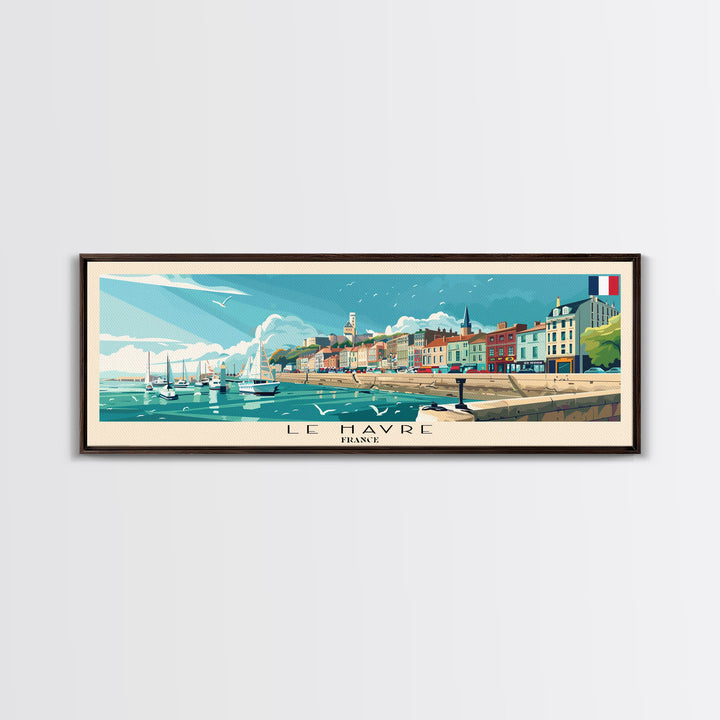 Le Havre France Panoramic Travel Poster, Framed Canvas Print or Metal Wall Art, Travel Art, Home Decor, Panoramic Painting, Midcentury Art