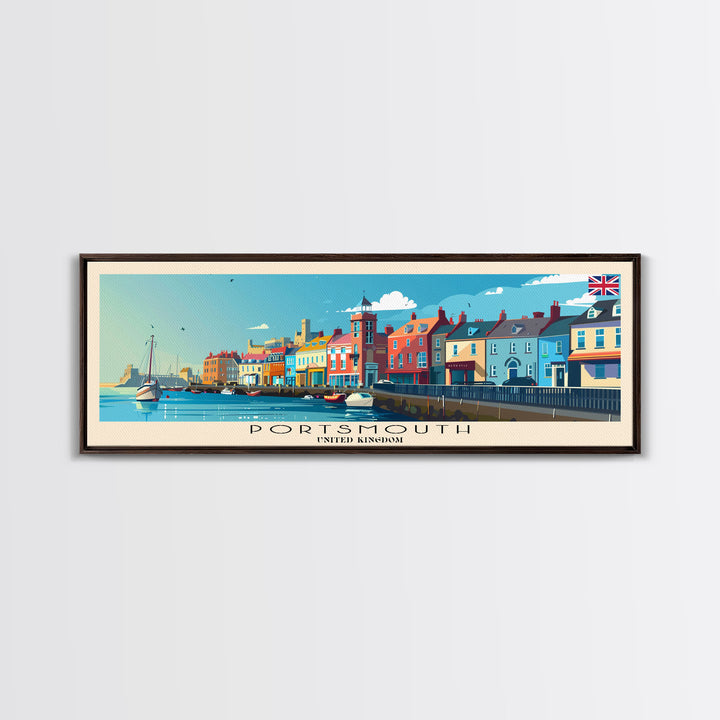 Portsmouth United Kingdom Wall Art, Panoramic Travel Poster, Panoramic Framed Canvas Print, City Wall Art, Wall Hanging Home Decor, Travel Art
