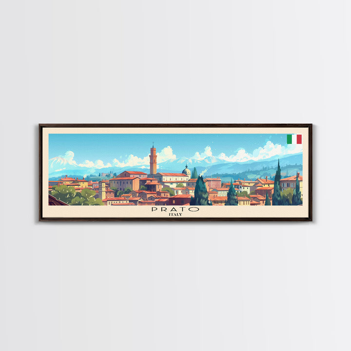 Prato Italy Panoramic Travel Poster, Framed Canvas Print or Metal Wall Art, Travel Art, Home Decor, Panoramic Painting, Midcentury Art