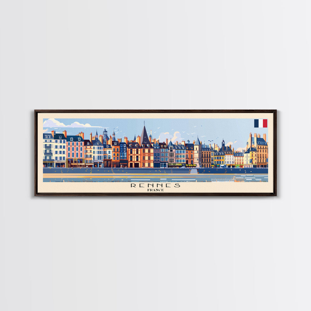 Rennes France Panoramic Travel Poster, Framed Canvas Print or Metal Wall Art, Travel Art, Home Decor, Panoramic Painting, Midcentury Art