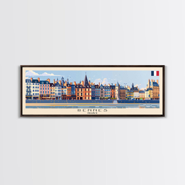 Rennes France Panoramic Travel Poster, Framed Canvas Print or Metal Wall Art, Travel Art, Home Decor, Panoramic Painting, Midcentury Art
