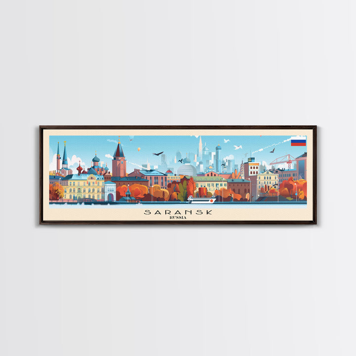 Saransk Russia Panoramic Travel Poster, Framed Canvas Print or Metal Wall Art, Travel Art, Home Decor, Panoramic Painting, Midcentury Art