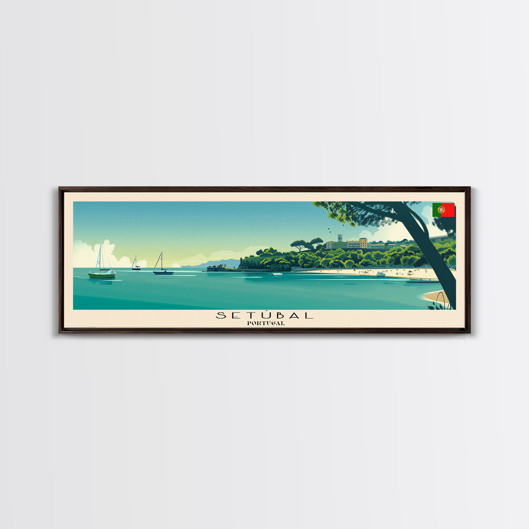 Setbal Portugal Travel Print Wall Art, Panoramic City Art, Travel Art, Wall Decor, Vacation Gift, Framed Canvas Print Or Metal Art