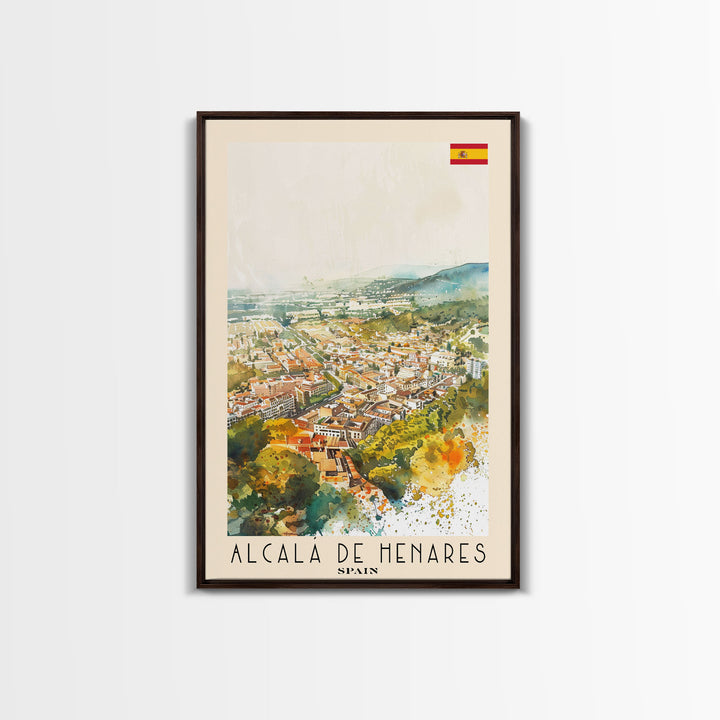 Alcalį de Henares Spain Aerial View Travel Poster Art, Framed Canvas Print, Stunning Wall Art for Living Room and Bedroom Decor