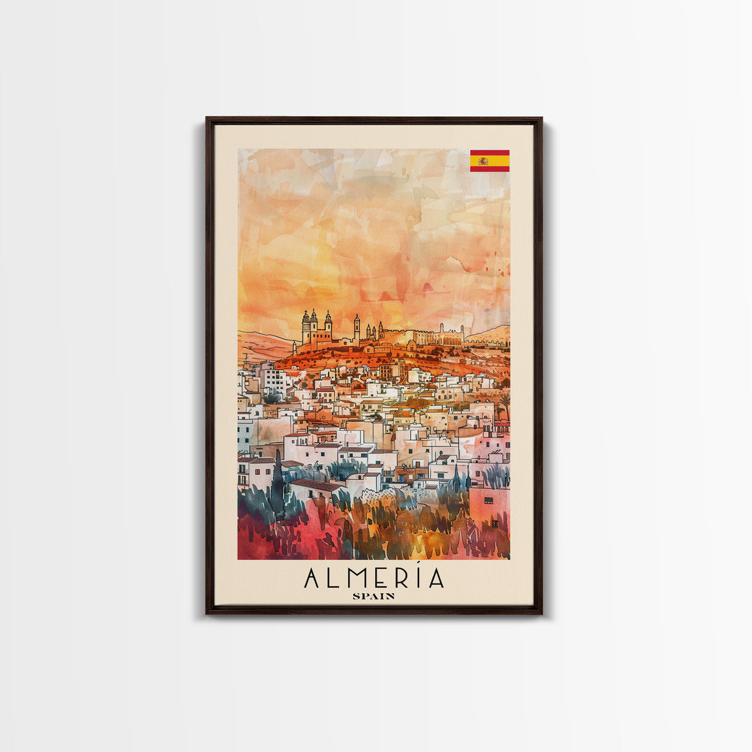 Almeria Spain Beachside City Travel Poster Art, Framed Canvas Print, Vibrant Wall Art for Living Room, Bedroom Decor, Home Decoration
