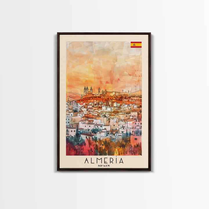 Almeria Spain Beachside City Travel Poster Art, Framed Canvas Print, Vibrant Wall Art for Living Room, Bedroom Decor, Home Decoration