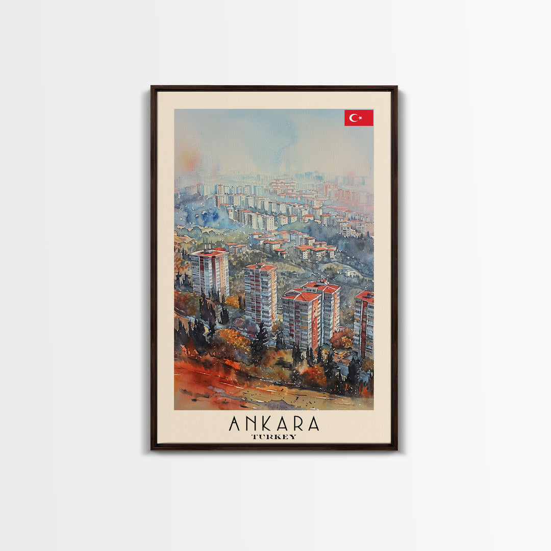 Modern Ankara Cityscape, Framed Canvas Print, Perfect for Living Room Art, Travel Poster, Minimalist Home Decor, Watercolor Art