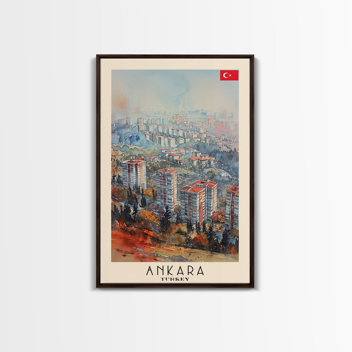 Modern Ankara Cityscape, Framed Canvas Print, Perfect for Living Room Art, Travel Poster, Minimalist Home Decor, Watercolor Art