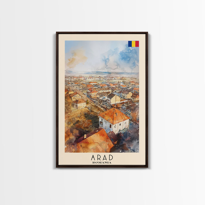 Serene Arad Cityscape, Framed Canvas Print, Ideal for Bedroom Art, Travel Poster, Rustic Home Decoration, Watercolor Art