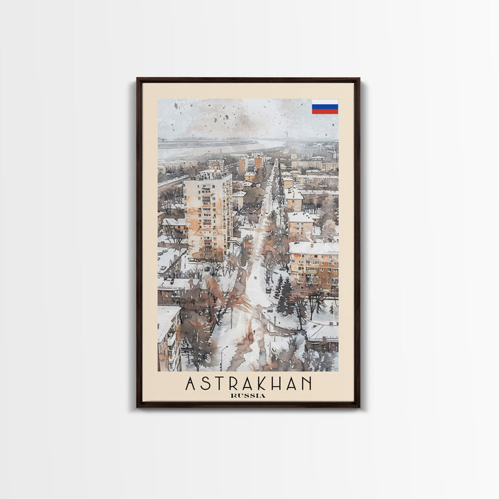Astrakhan Russia Travel Poster Framed Canvas Print, Wall Art, Home Decor, Travel Print, Watercolor Painting, Urban Scene, Original Art