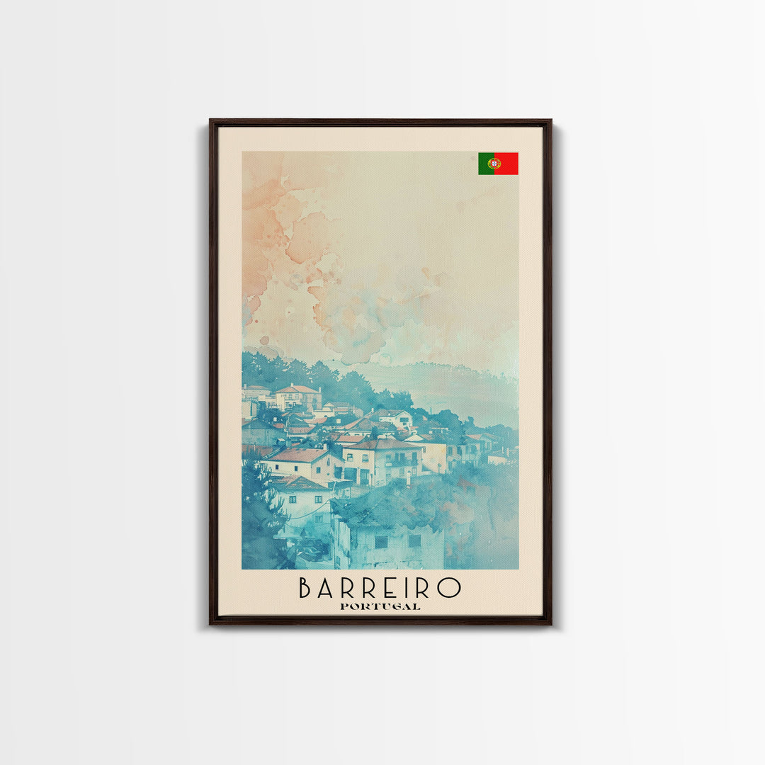 Barreiro Portugal Travel Poster Framed Canvas Print, Wall Art, Bedroom Decor, Watercolor Painting, Minimalist Art, Home Decoration