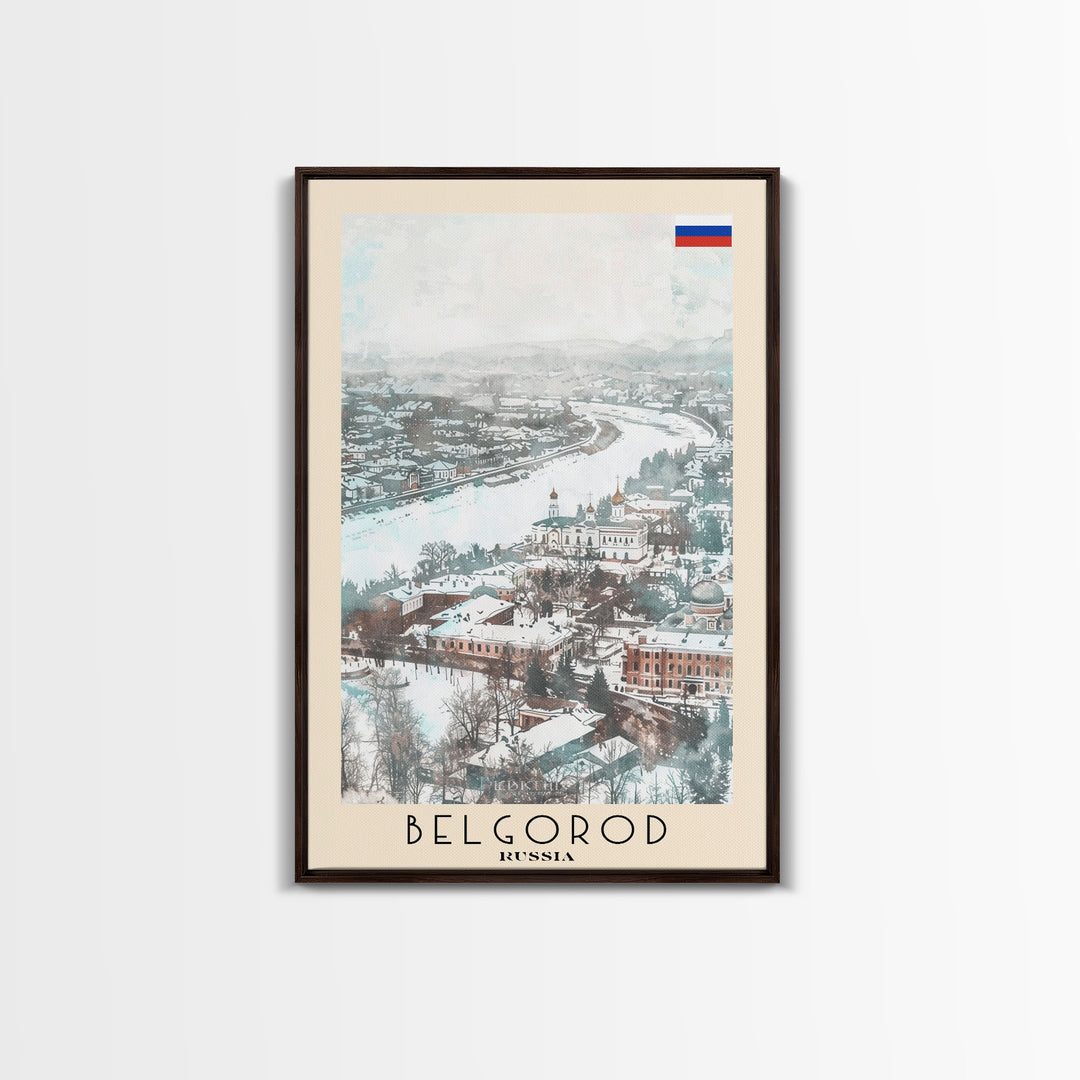 Belgorod Russia Travel Poster Framed Canvas Print, Wall Art, Home Decor, Watercolor Painting, Vacation Gift, Minimalist Art