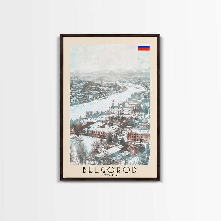 Belgorod Russia Travel Poster Framed Canvas Print, Wall Art, Home Decor, Watercolor Painting, Vacation Gift, Minimalist Art