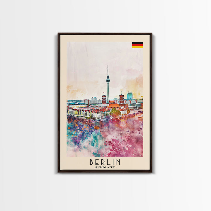 Berlin Germany Travel Poster Framed Canvas Print, Modern Art, Home Decor, Wall Art, Minimalist Travel Print, Cityscape Art