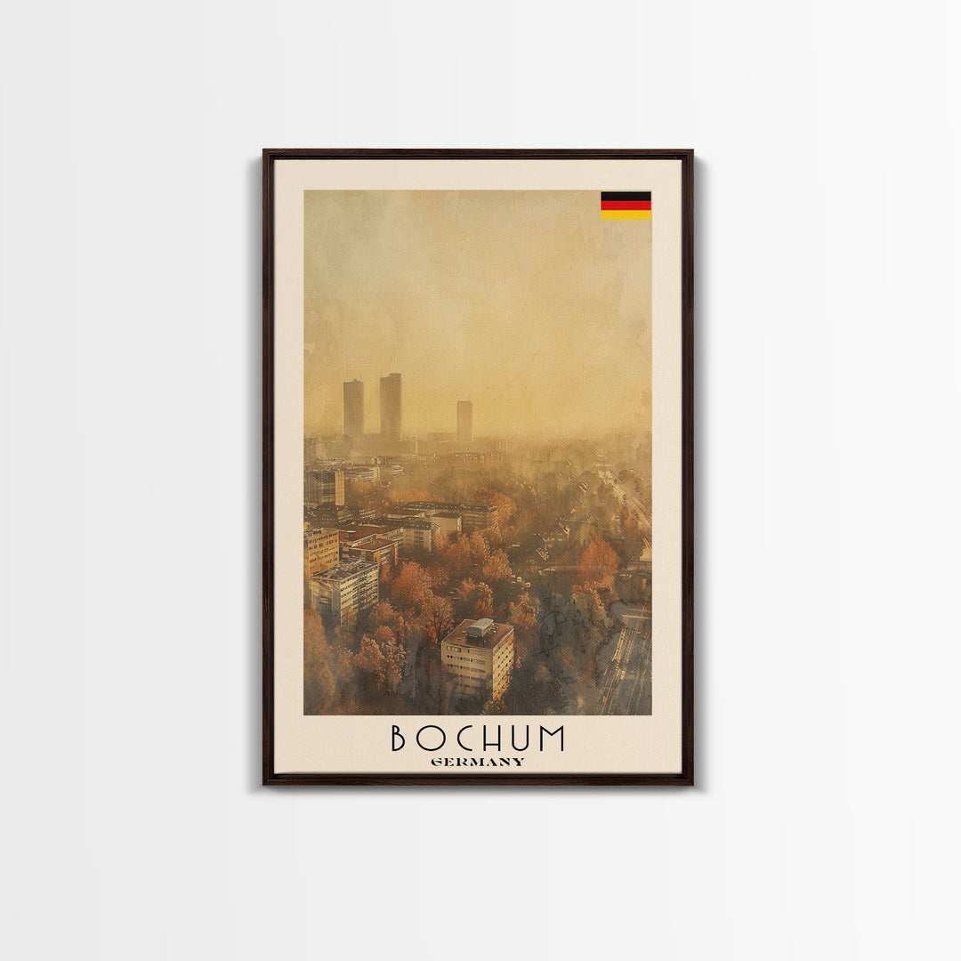 Bochum Germany Travel Poster Framed Canvas Print, Wall Art, Home Decor, Travel Print, Autumn Scene, Modern Art, Original Art