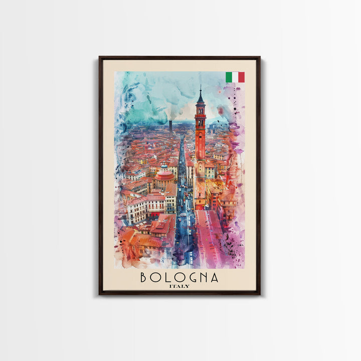 Bologna Italy Travel Poster Framed Canvas Print, Wall Art, Home Decor, Travel Print, Cityscape Art, Colorful Design, Original Art