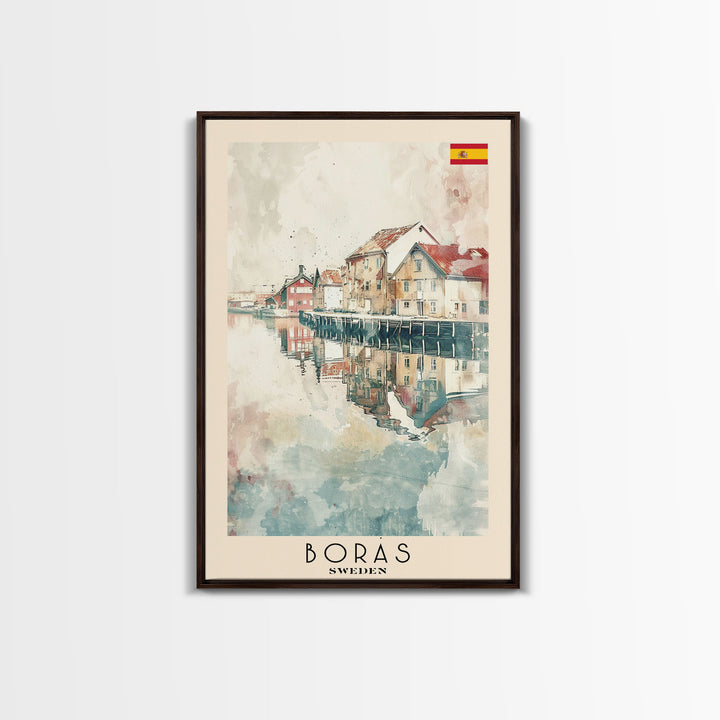 Borås Sweden Travel Poster Framed Canvas Print, Wall Art, Home Decor, Travel Print, Coastal Scene, Minimalist Art, Original Art