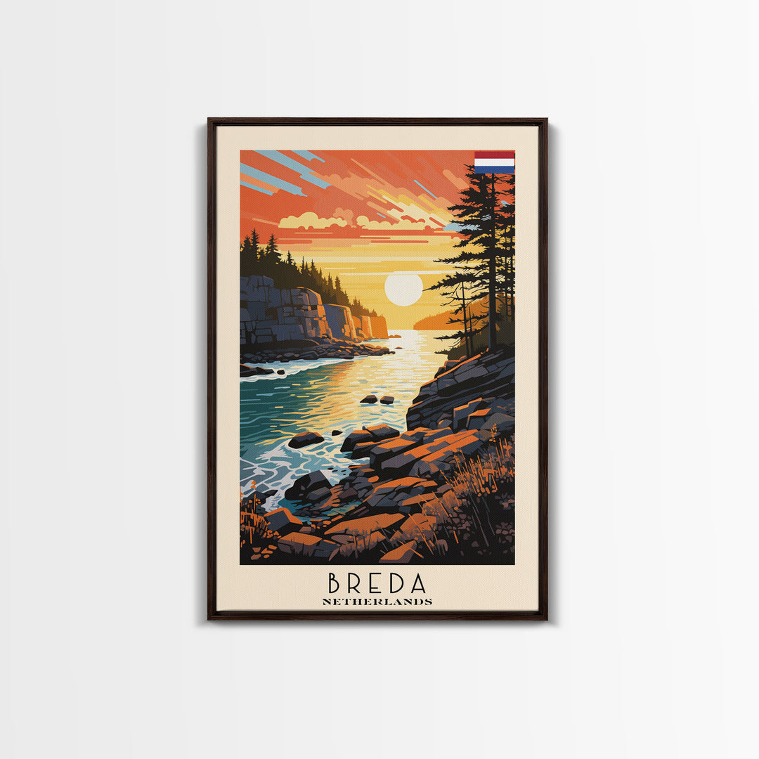 Breda Netherlands Travel Poster Framed Canvas Print, Sunset Landscape, Wall Art, Home Decor, Travel Print, Abstract Painting, Boho Style
