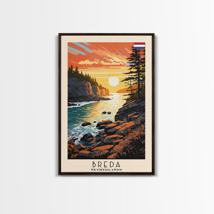 Breda Netherlands Travel Poster Framed Canvas Print, Sunset Landscape, Wall Art, Home Decor, Travel Print, Abstract Painting, Boho Style