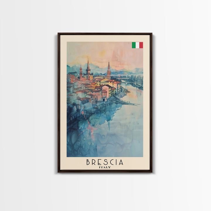 Brescia Italy Travel Poster Framed Canvas Print, Cityscape Art, Wall Decor, Travel Print, Watercolor Painting, Boho Style Art